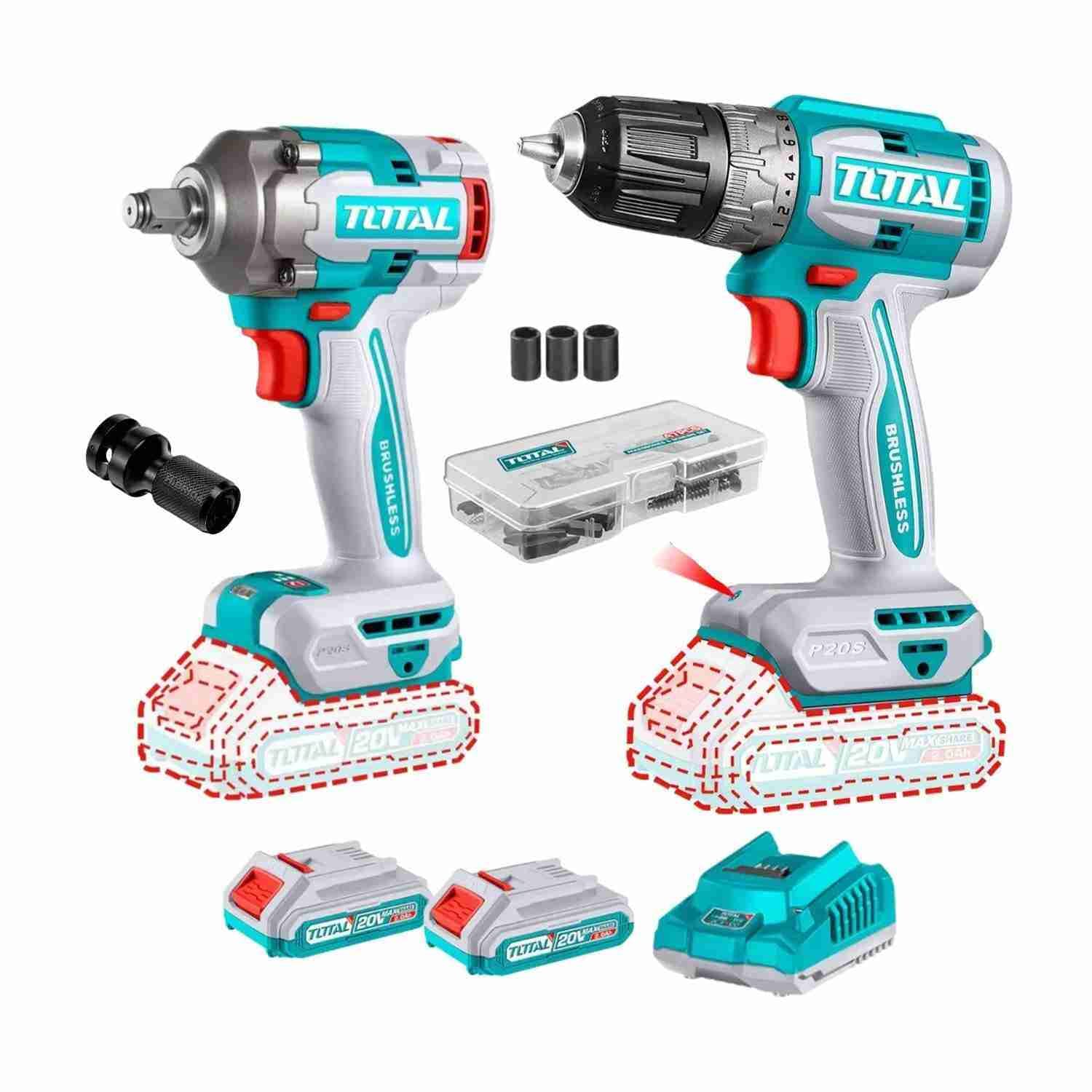 Combo TOTAL de taladro y llave de impacto 20 V